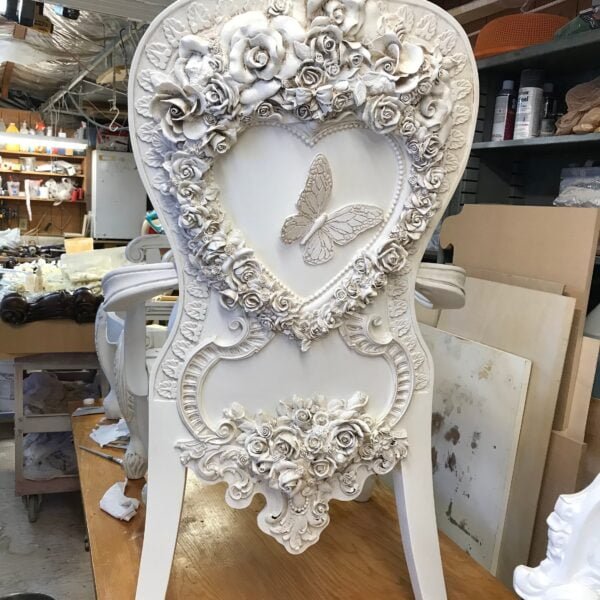 Dining side chair formal roses butterfly wood carved elegant