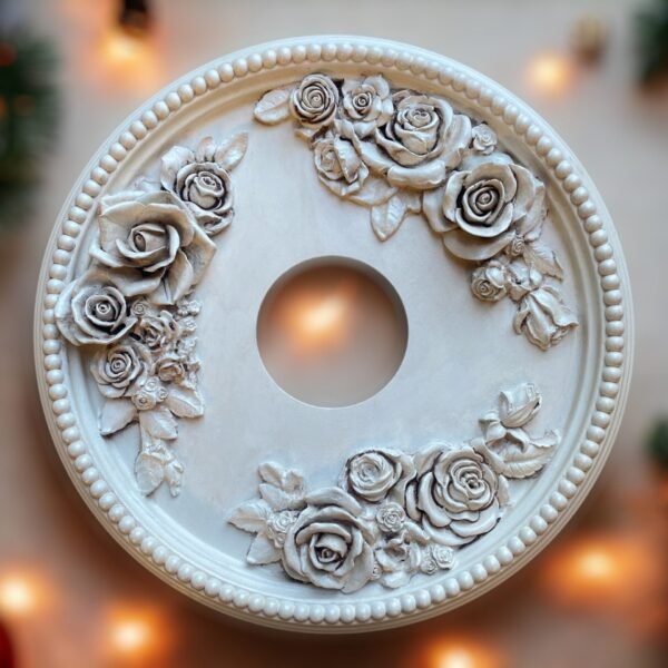 Shabby Chic lots of Roses ceiling medallion 16 inch chandelier painted